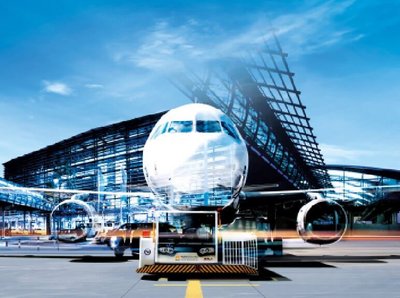 Illustration von einem Flugzeug am Flughafen